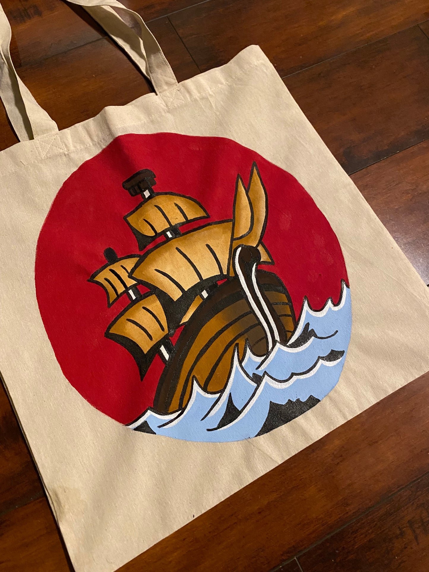 Hand Painted Traditional Ship Tote Bag